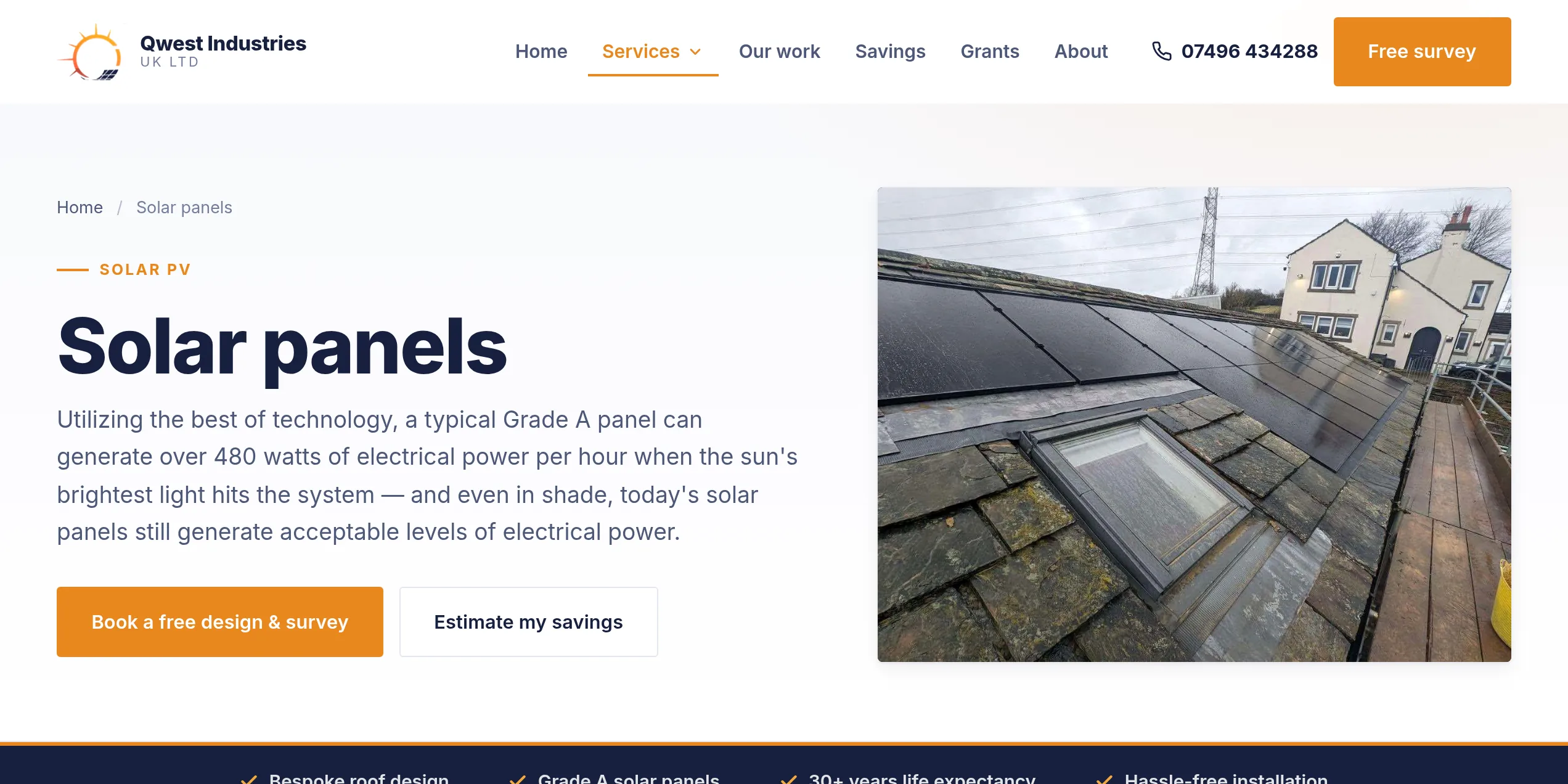Qwest Industries UK solar panels service page