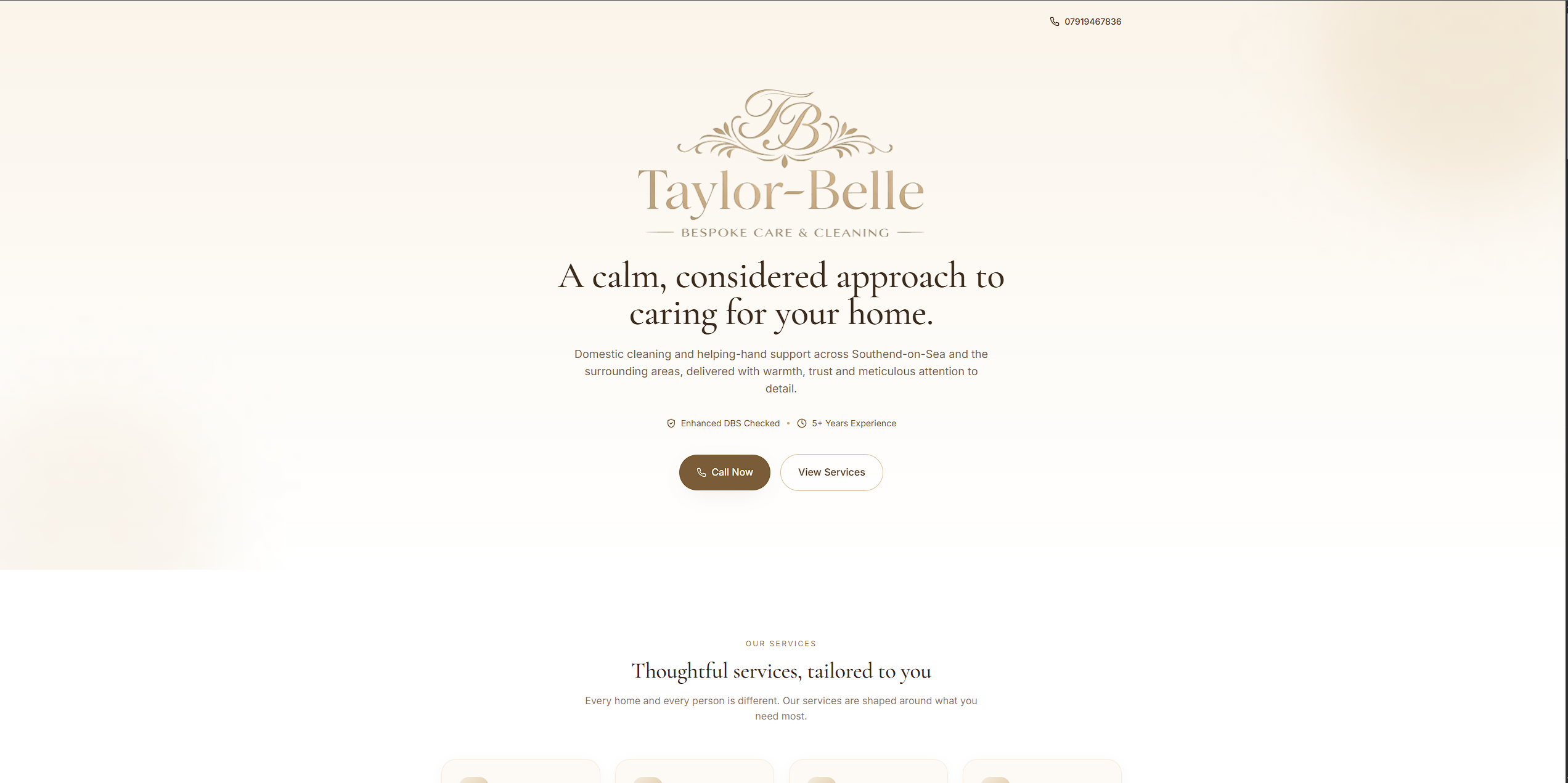 Taylor-Belle Bespoke Care & Cleaning website homepage